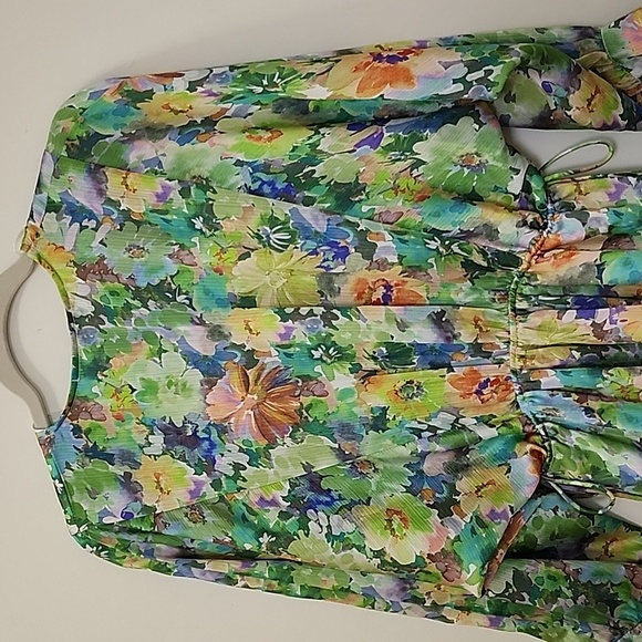 Zara Green Floral Print  V-Neck Puff Sleeve Romantic Dress  Size XS - Picture 12 of 16